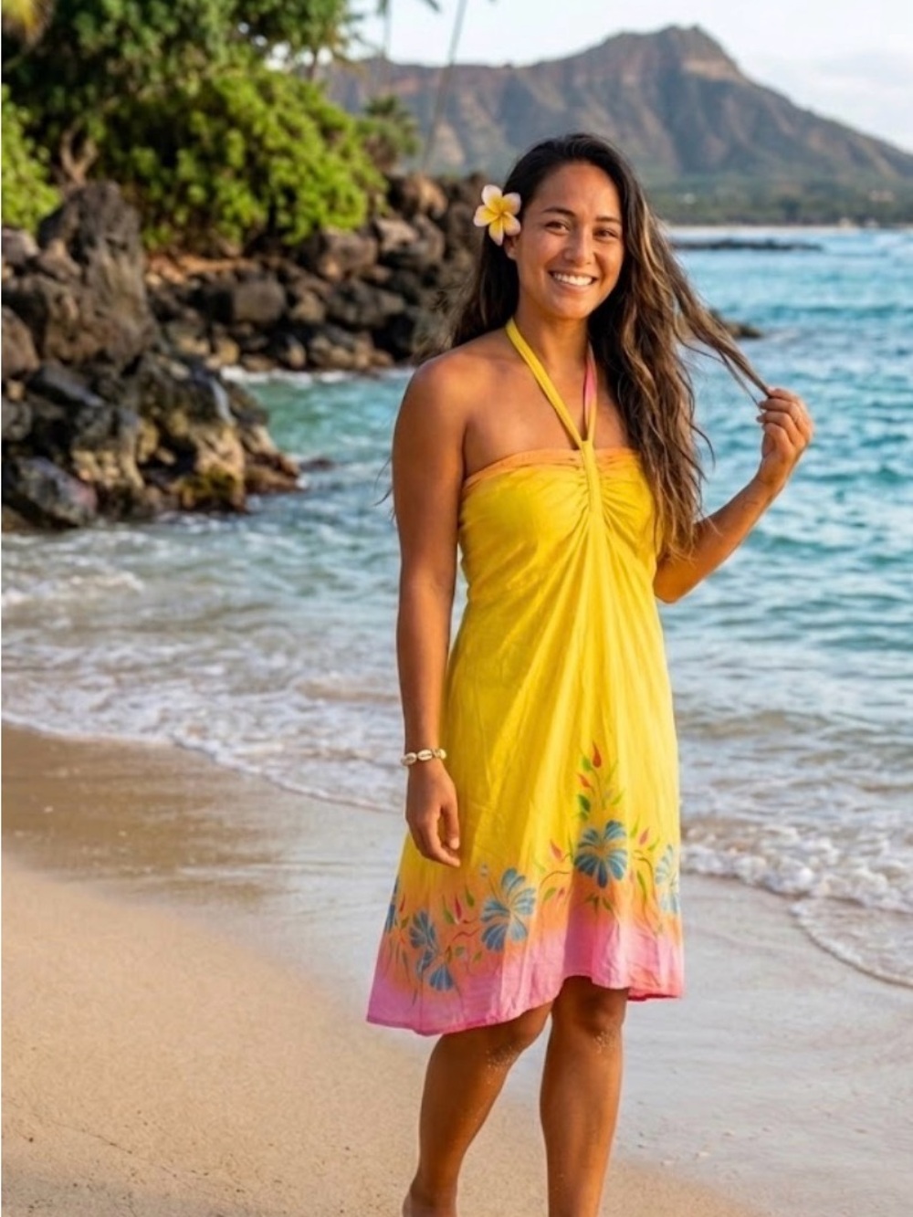 ALOHAS Bright Yellow Smocked Dress